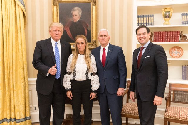 US President Donald trump  with Leopoldo Lopez's wife Lilian Tintori