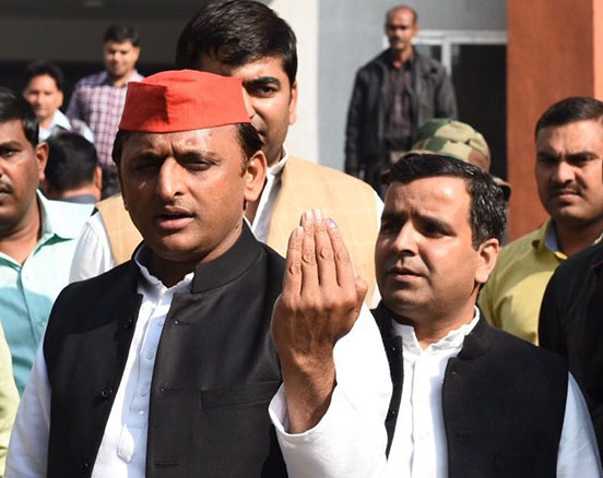 Akhilesh Yadav after casting his vote in Saifai