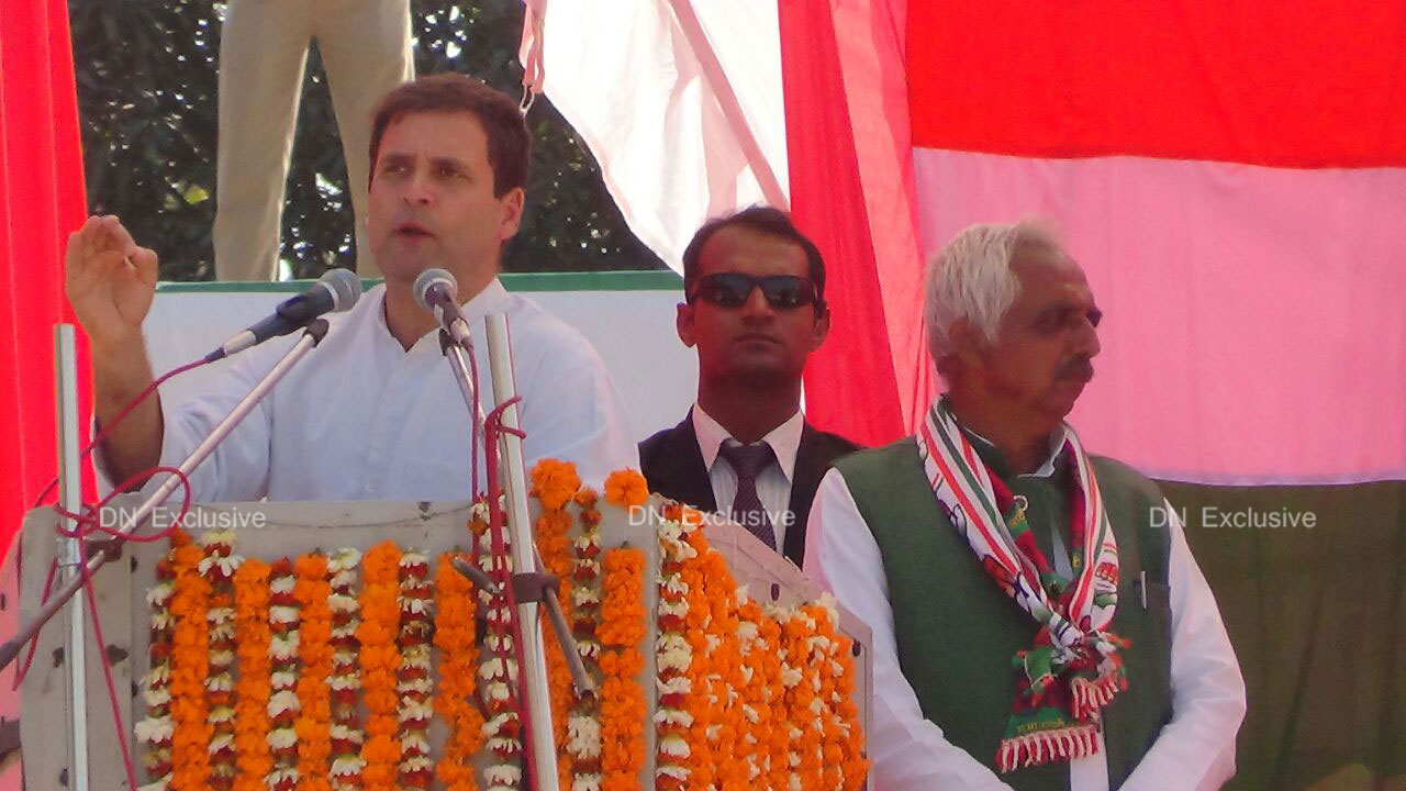 Rahul Gndhi at a rally in Deoria