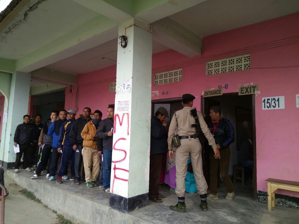 Long queue outside the poll station 