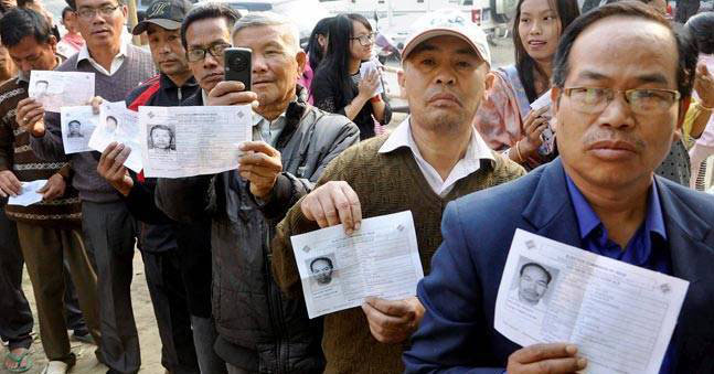 Long queue outside the poll station in Manipur 