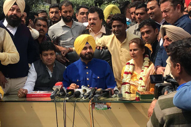 Navjot Singh Sidhu addressing media in Amritsar, Punjab