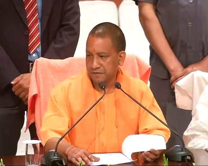 Yogi Adityanath at a press conference