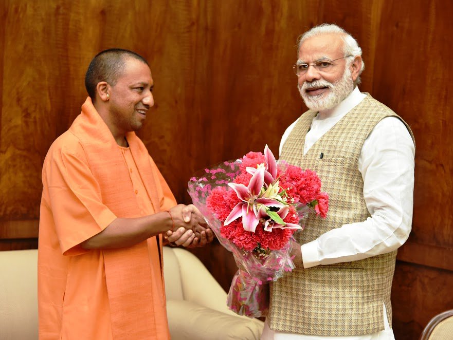 Uttar Pradesh Chief Minister Yogi Adityanath with Prime Minister Narendra Modi 