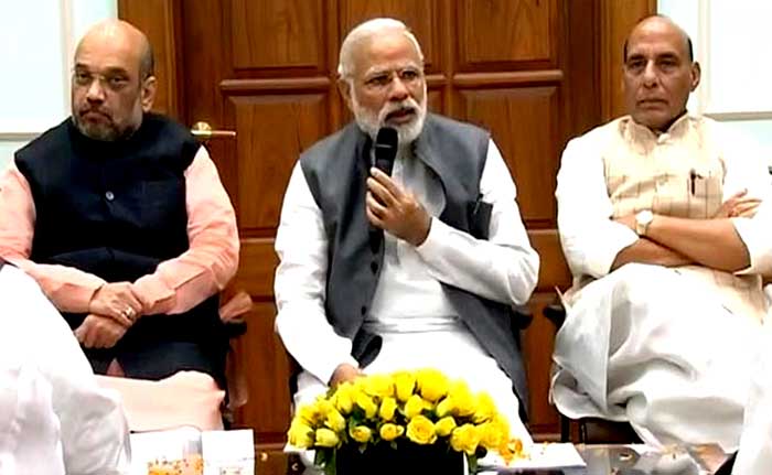 Prime Minister Narendra Modi speaking to Uttar Pradesh's MPs 