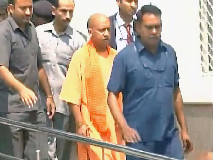 Uttar Pradesh Chief Minister Yogi Adityanath visits Dalit gang-rape and acid attack victim at King George's Medical University (KGMU) in Lucknow