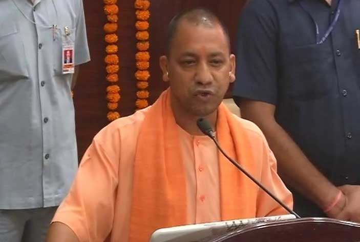 Uttar Pradesh Chief Minister Yogi Adityanath is speaking in Lucknow’s King George’s Medical University hospital