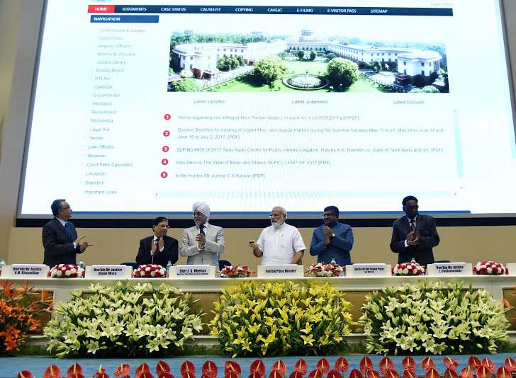 Prime Minister Narendra Modi launching a digital database for the Supreme Court 