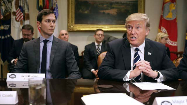 US President Donald Trump with his son-in-law and senior White House advisor Jared Kushner