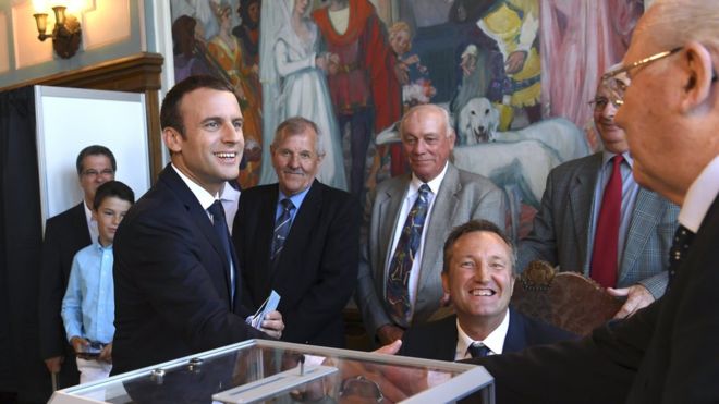 Emmanuel Macron was seen voting earlier in Le Touquet