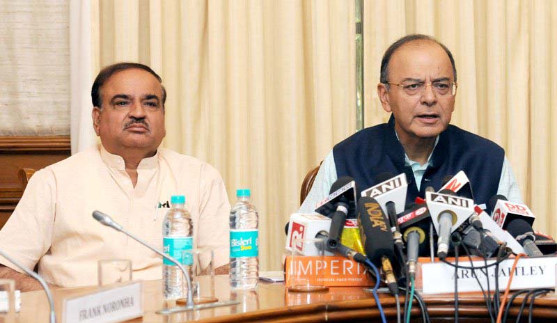 Finance Minister Arun Jaitley along with the Union Minister Ananth Kumar holds a press conference