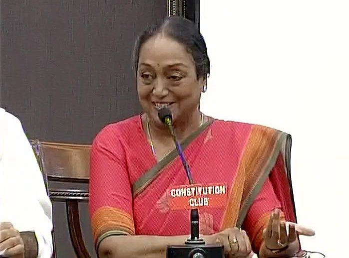 Opposition presidential candidate Meira Kumar addressing press conference 