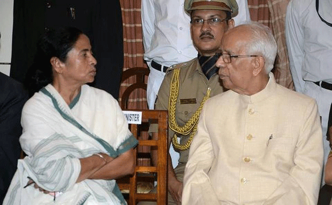 West Bengal Governor Keshari Nath Tripathi and Chief Minister Mamata Banerjee at the Raj Bhavan in Kolkata