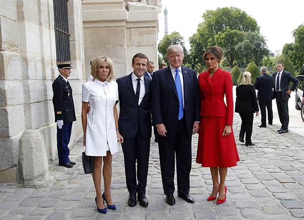 US President Donald Trump,  French President Emmanuel Macron, and their wives 