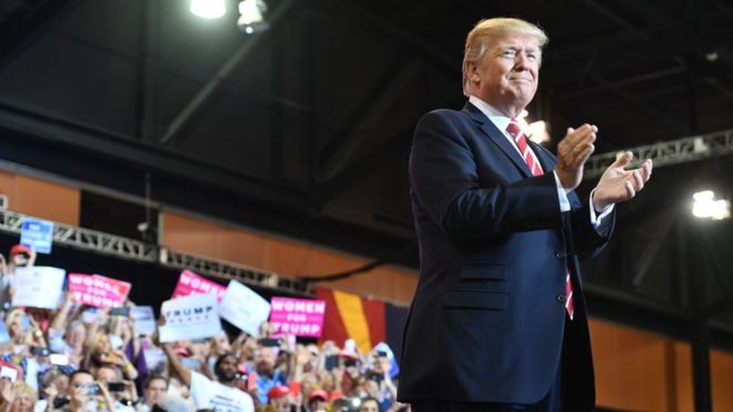 US President Donald Trump at  during a rally in Phoenix