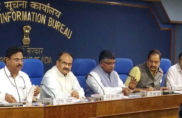 Union Law Minister Ravi Shankar Prasad addressing a press conference 