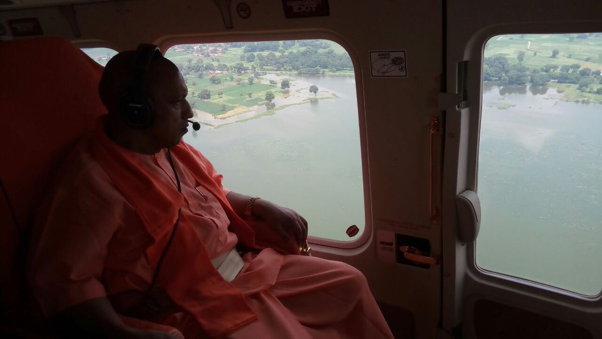 Uttar Pradesh Chief Minister Yogi Adityanath  undertook an aerial survey 