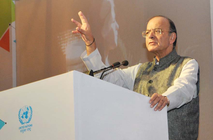 FM Jaitley while delivering the keynote address at the Conclave on Financial Inclusion organised by the UN