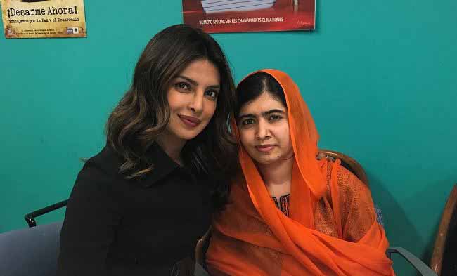 Bollywood actress Priyanka Chopra with Nobel Prize winner Malala Yusuf 