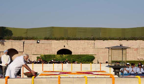 Prime Minister Narendra Modi pays floral tribute to 'Father of the Nation' Mahatma Gandhi 