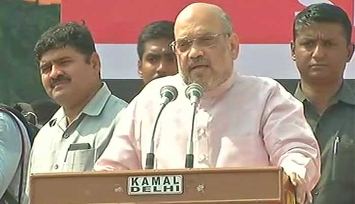 Amit Shah addressing public during 'Jan Raksha Yatra'