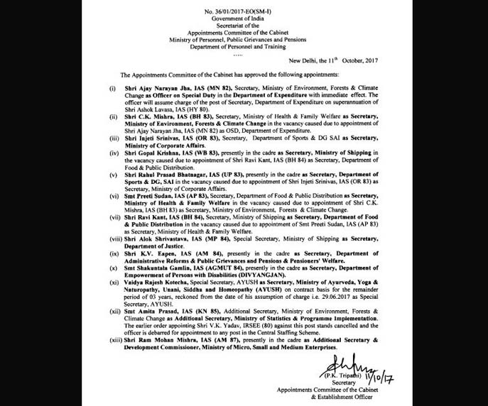 The list of appointment 