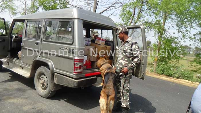 भारत नेपाल सीमा पर चेकिंग करते एसएसबी के जवान