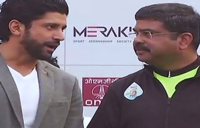 Petroleum Minister Dharmendra Pradhan and Farhan Akhtar