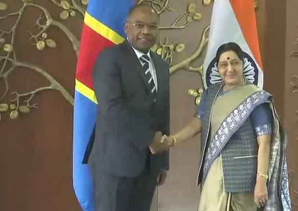 Leonard She Okitundu with Sushma Swaraj