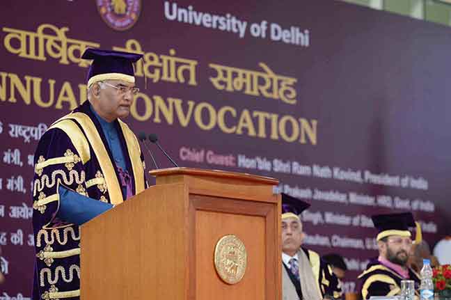 President Ram Nath Kovind addressing the 94th annual convocation of the University of Delhi 