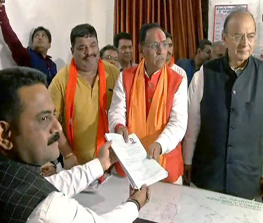 Vijay Rupani filing nomination for Gujarat assembly polls