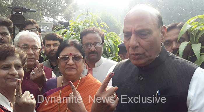 Home Minister Rajnath Singh casting his vote 