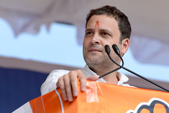 Congress vice president Rahul Gandhi addressing a public rally in Dakor