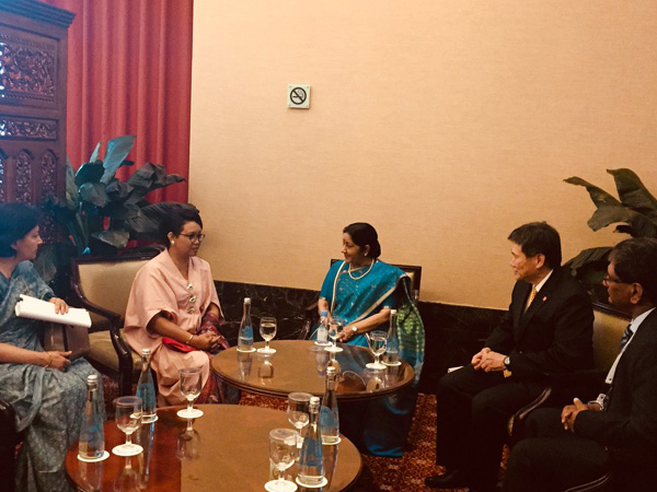 External Affairs Minister Sushma Swaraj meets ASEAN Sectary General Dato Paduka Lim Jock Hoi 