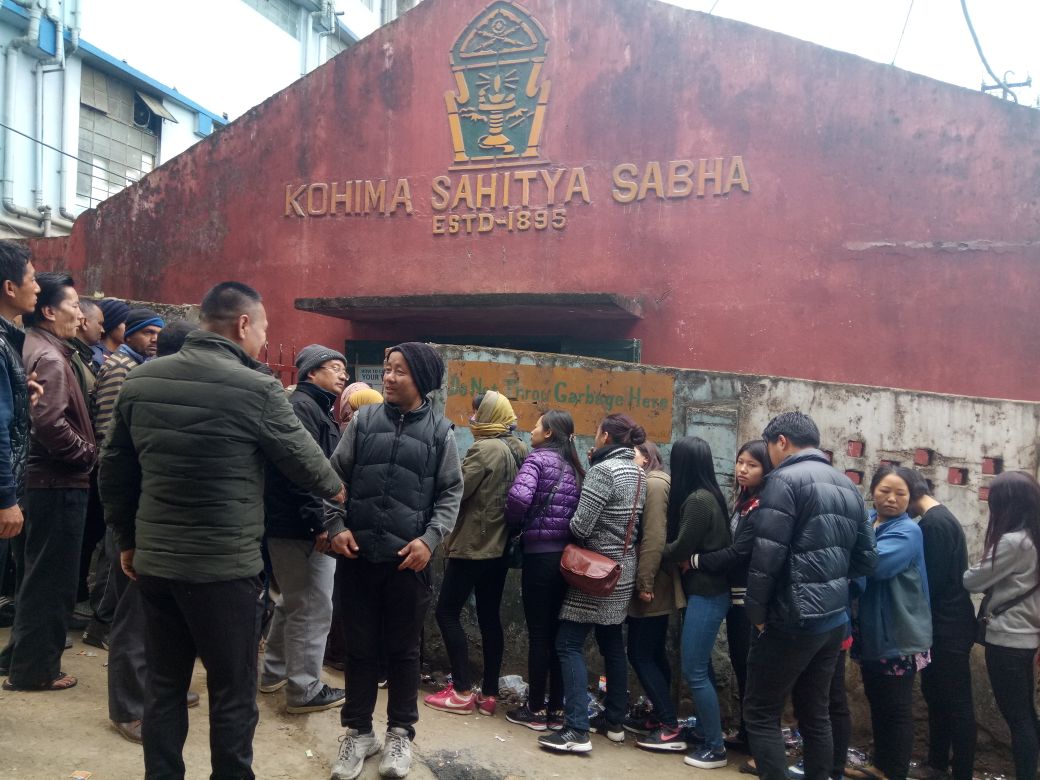 People standing in a queue to cast their votes  in Nagaland