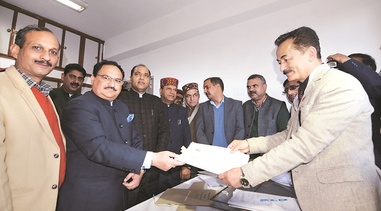 Union Health Minister J P Nadda files his nomination at Vidhan Sabha in Shimla