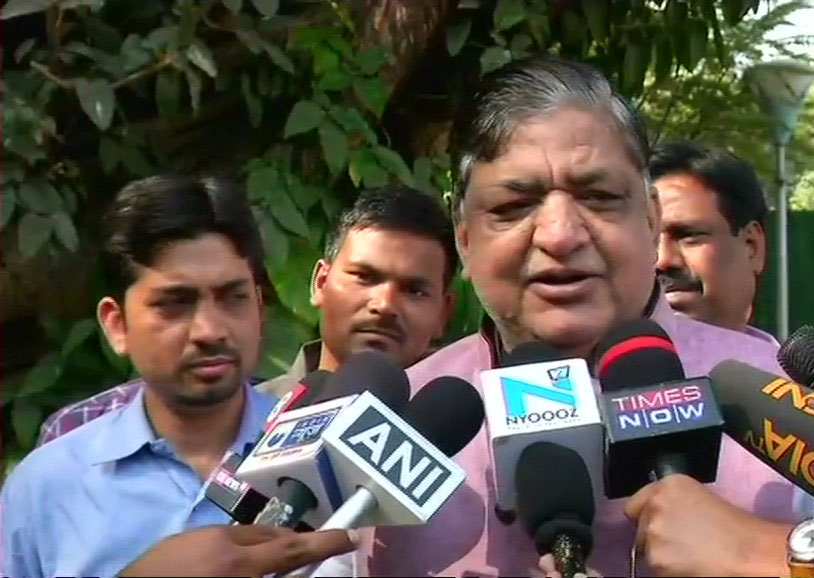 Naresh Agrawal talking to media