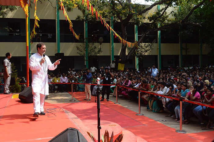 Congress president Rahul Gandhi at Maharani's Arts College for Women, Mysore. 