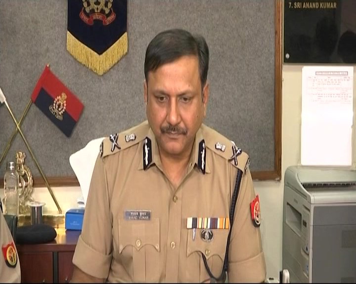 Additional Director General Police (ADG) Law and Order Anand Kumar addressing a press conference 