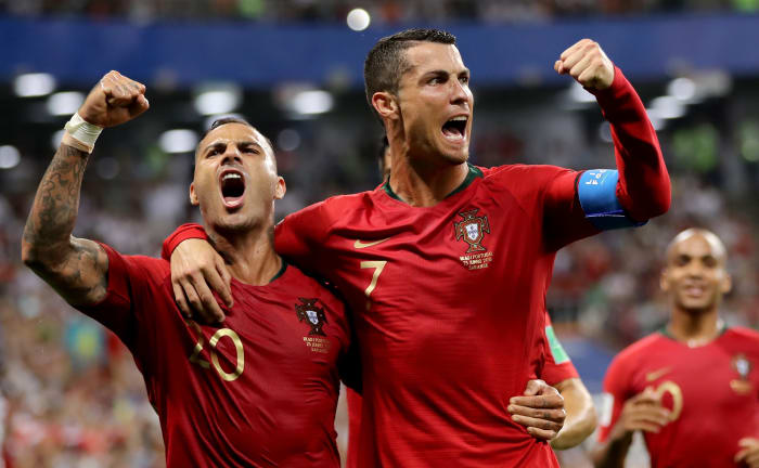  Portugal team celebrating as the qualified for  knockout stages