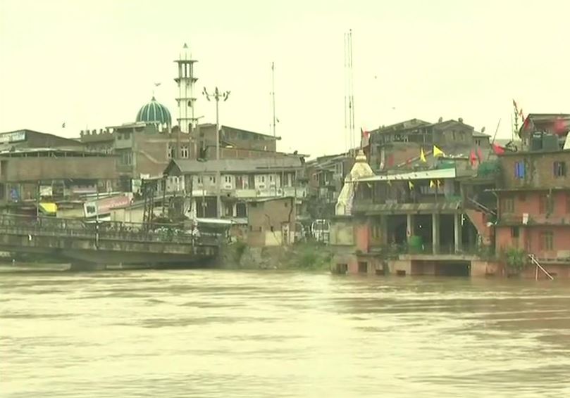 A site of the water logging due to rain in Kashmir