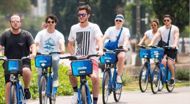 Priyanka and Nick went cycling with the singer's brother Joe Jonas 