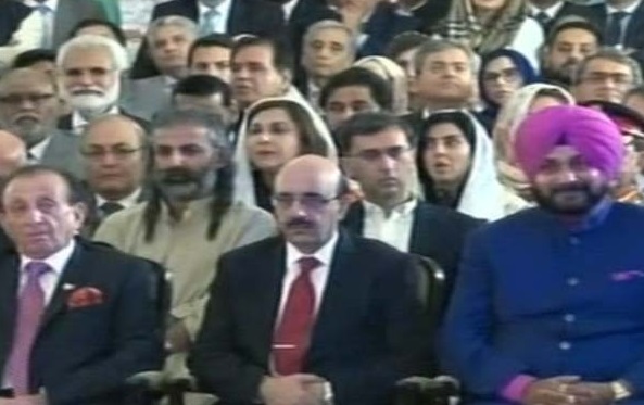 Navjot Singh Sidhu sitting next to President of Pakistan occupied Kashmir Masood Khan