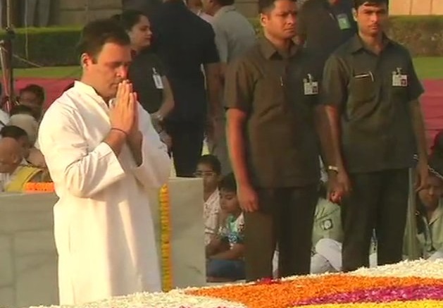 Congress President Rahul Gandhi pays tribute to Mahatma Gandhi