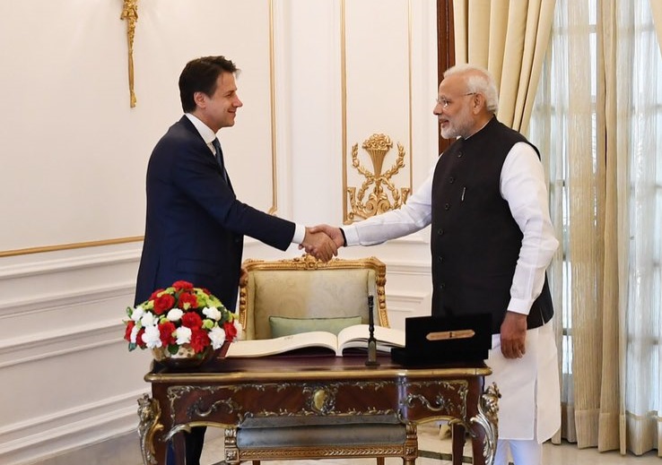 Prime Minister Narendra Modi with Italian counterpart Giuseppe Conte