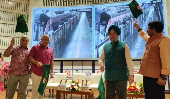 Shiv Vihar -Trilokpuri section of Delhi Metro's Pink Line  flagging off  by Union Minister of Housing and Urban Affairs Minister Hardeep Singh Puri and Manish Sisodia