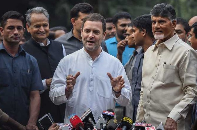 Congress president Rahul Gandhi and Andhra Pradesh Chief Minister N Chandrababu Naidu