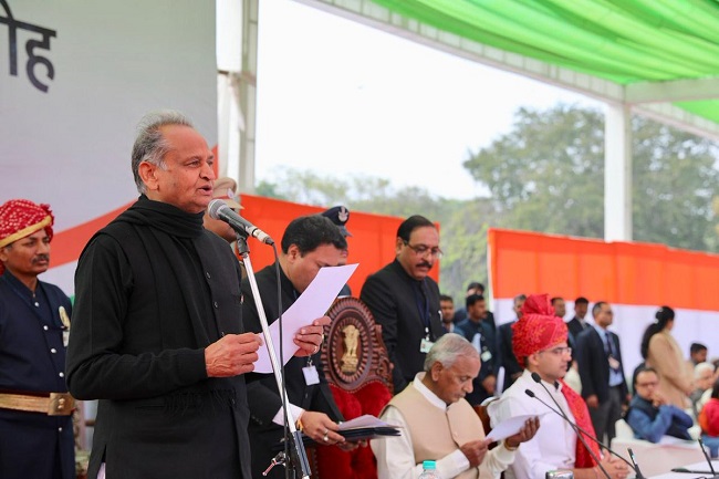 Ashok Gehlot taking oath as the Chief Minister of Rajasthan