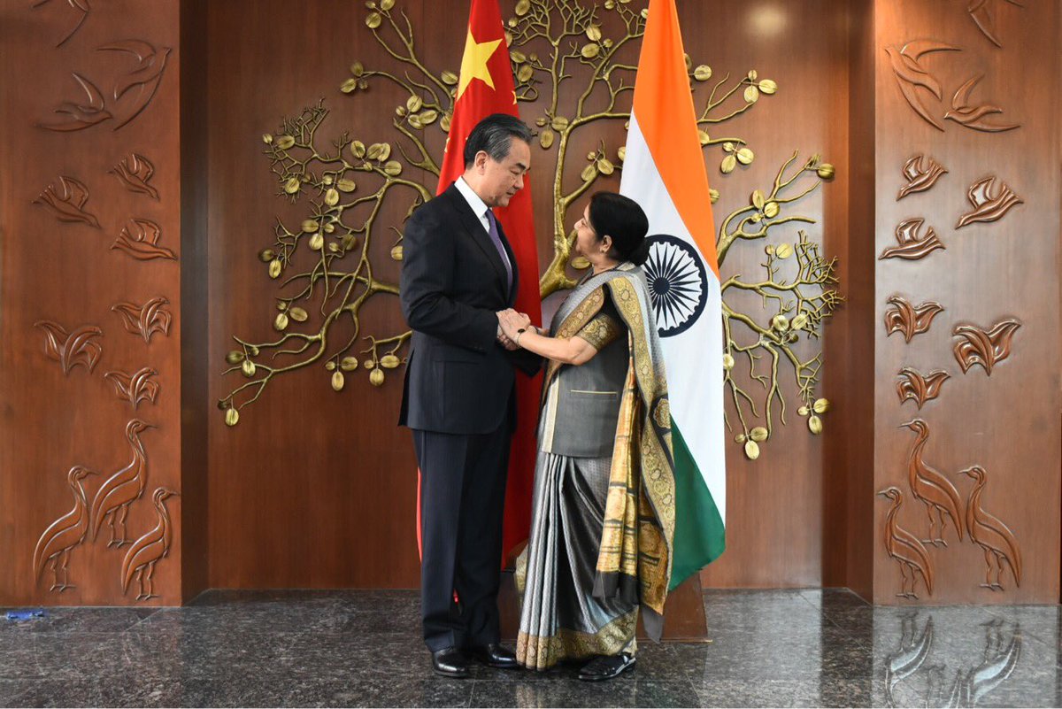 Sushma Swaraj and her Chinese counterpart Wang Yi