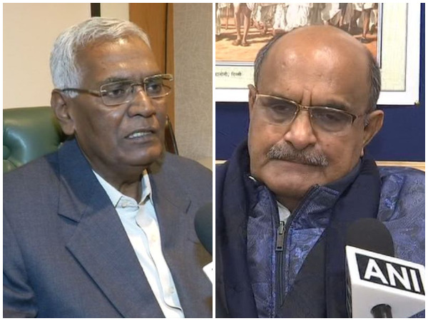 CPI leader D Raja (left). JDU leader KC Tyagi